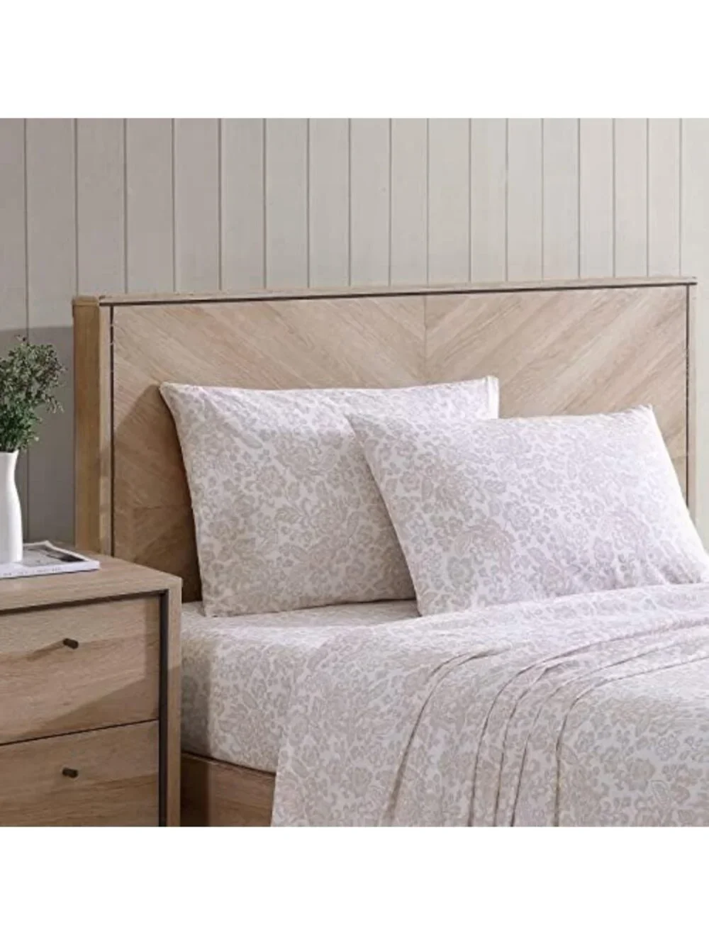 Queen Size Crisp Percale Cotton Sheet Set with Deep Pockets & Floral Pillowcases